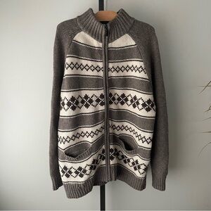Hudson North Lambswool Nordic Fair Isle Cardigan Knit Sweater Mens Size XL